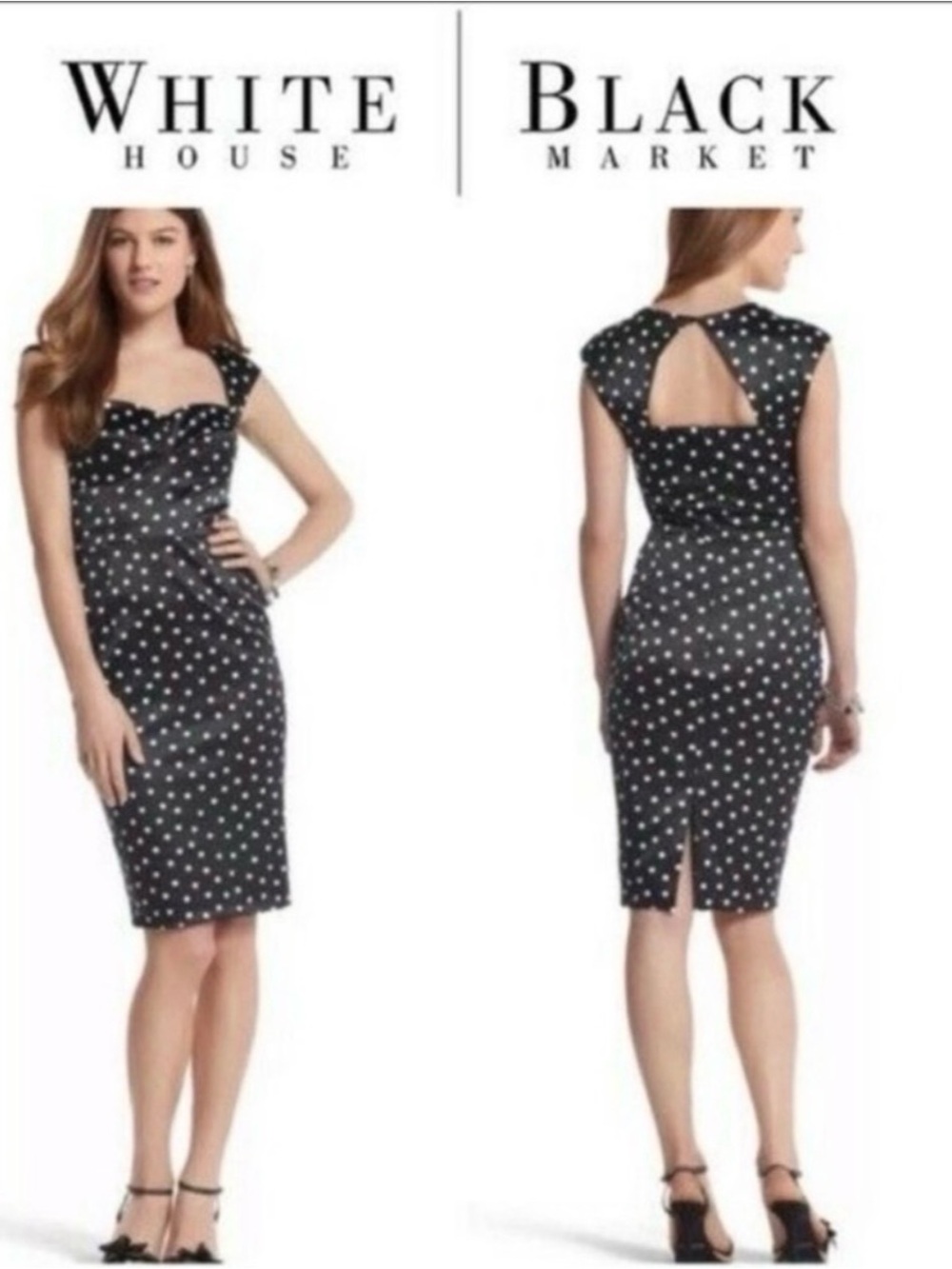 White House Black Market Black Dress with White Polka Dots